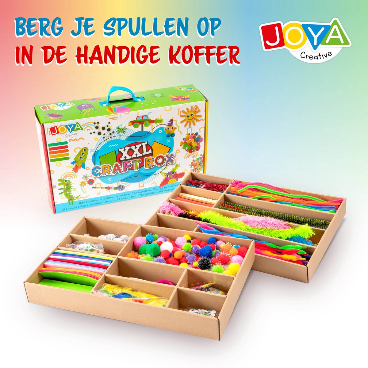 Knutselen voor Kinderen 1000pcs Knutselkoffer - Knutselen meisjes en jongens - Geschikt voor kinderen vanaf 4 jaar - In handige opbergkoffer - Joya Creative — afbeelding 6