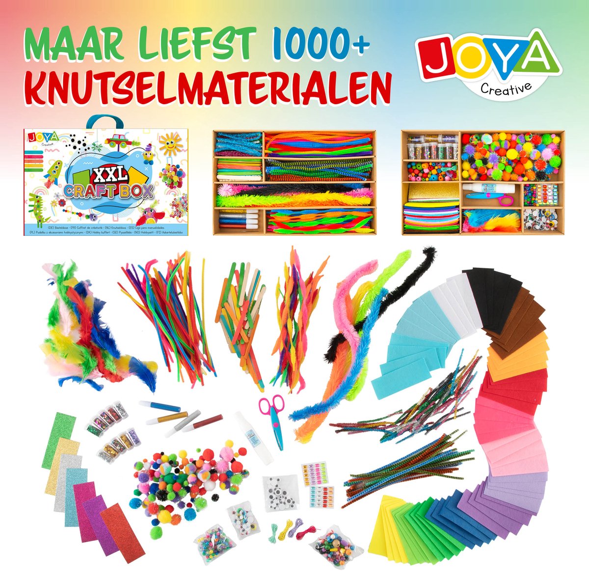 Knutselen voor Kinderen 1000pcs Knutselkoffer - Knutselen meisjes en jongens - Geschikt voor kinderen vanaf 4 jaar - In handige opbergkoffer - Joya Creative — afbeelding 9