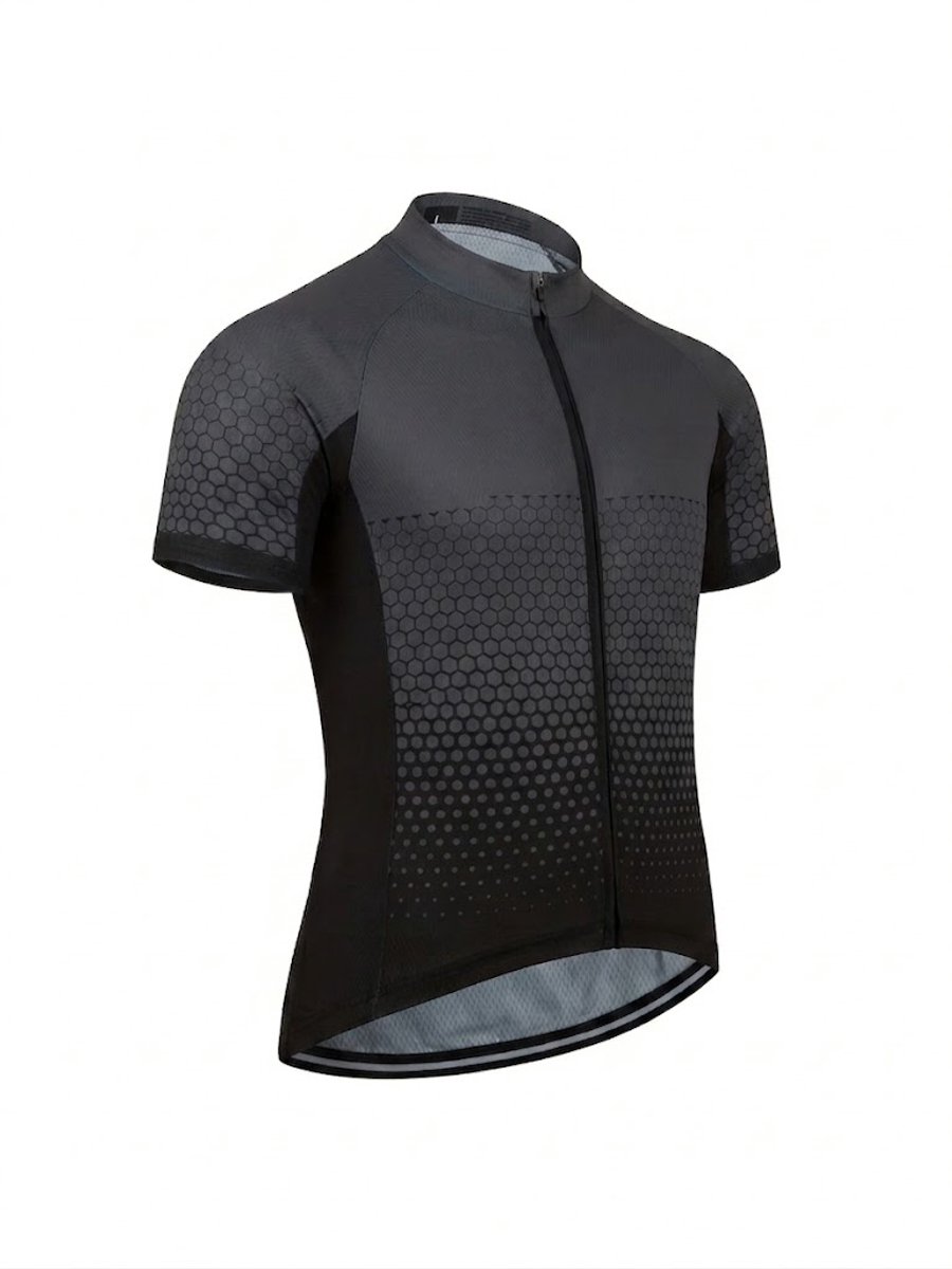 Diepgrijs zwart sport wielren shirt heren korte mouw fiets jersey met rits ademend sneldrogend vochtafvoerend stretch MTB fietsshirt wielrennen racefiets maat M