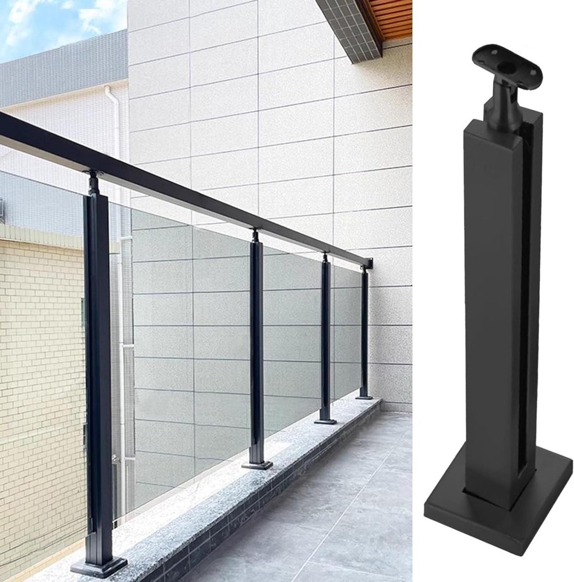Glazen Balustrade Klemmen - Leuning Connectoren - Balkon Beveiligen - Roestvrij Staal T304 - Lengte < 1.5m - Zwart