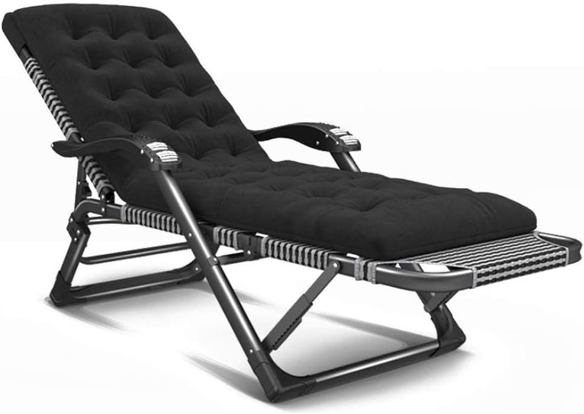 Klapstoel Ligstoel - Opvouwbare Fauteuil - Buiten Ontspannen - Zwaartekracht Verstelbaar - 178x67x25cm - Zwart