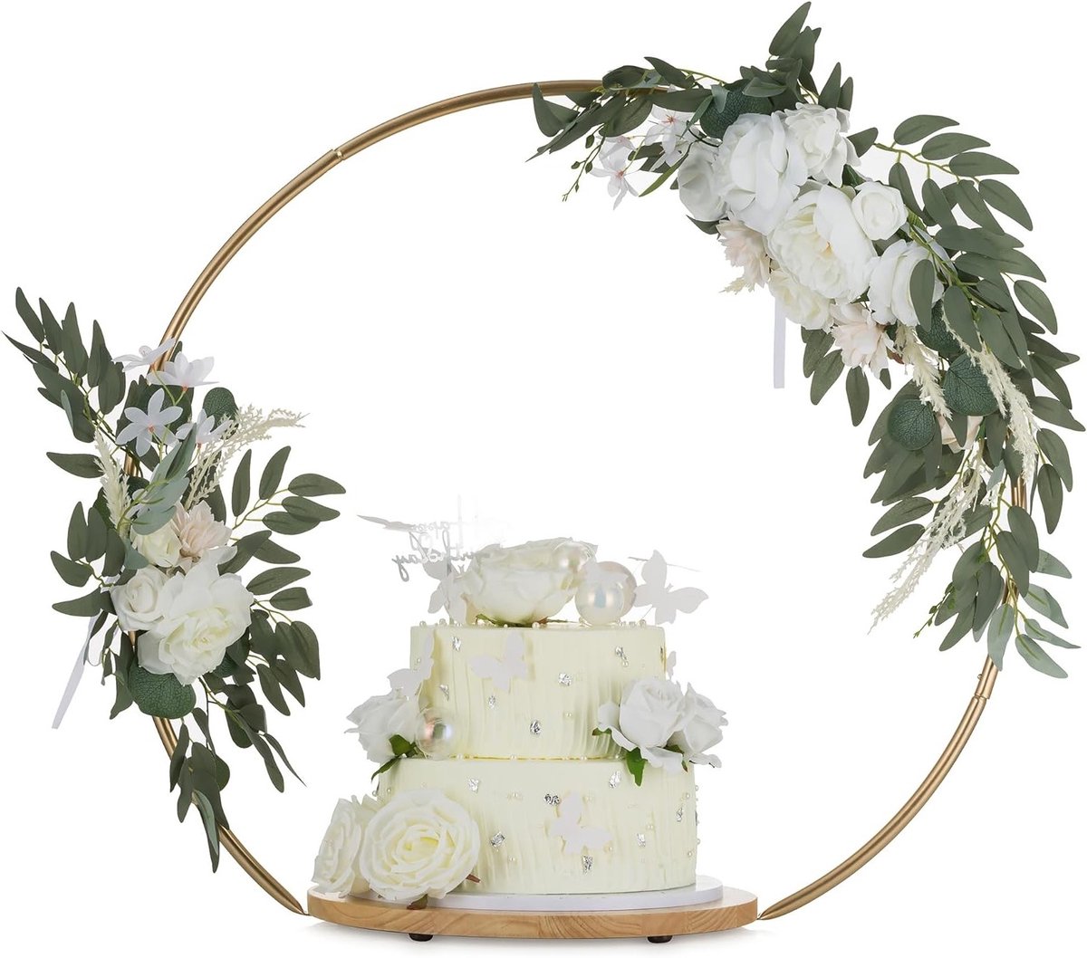 Houten Taartstandaard voor Bruiloften en Feestjes: 36cm Vintage Cupcake Houder met Gouden Ring voor Afternoon Tea en Babyshowers