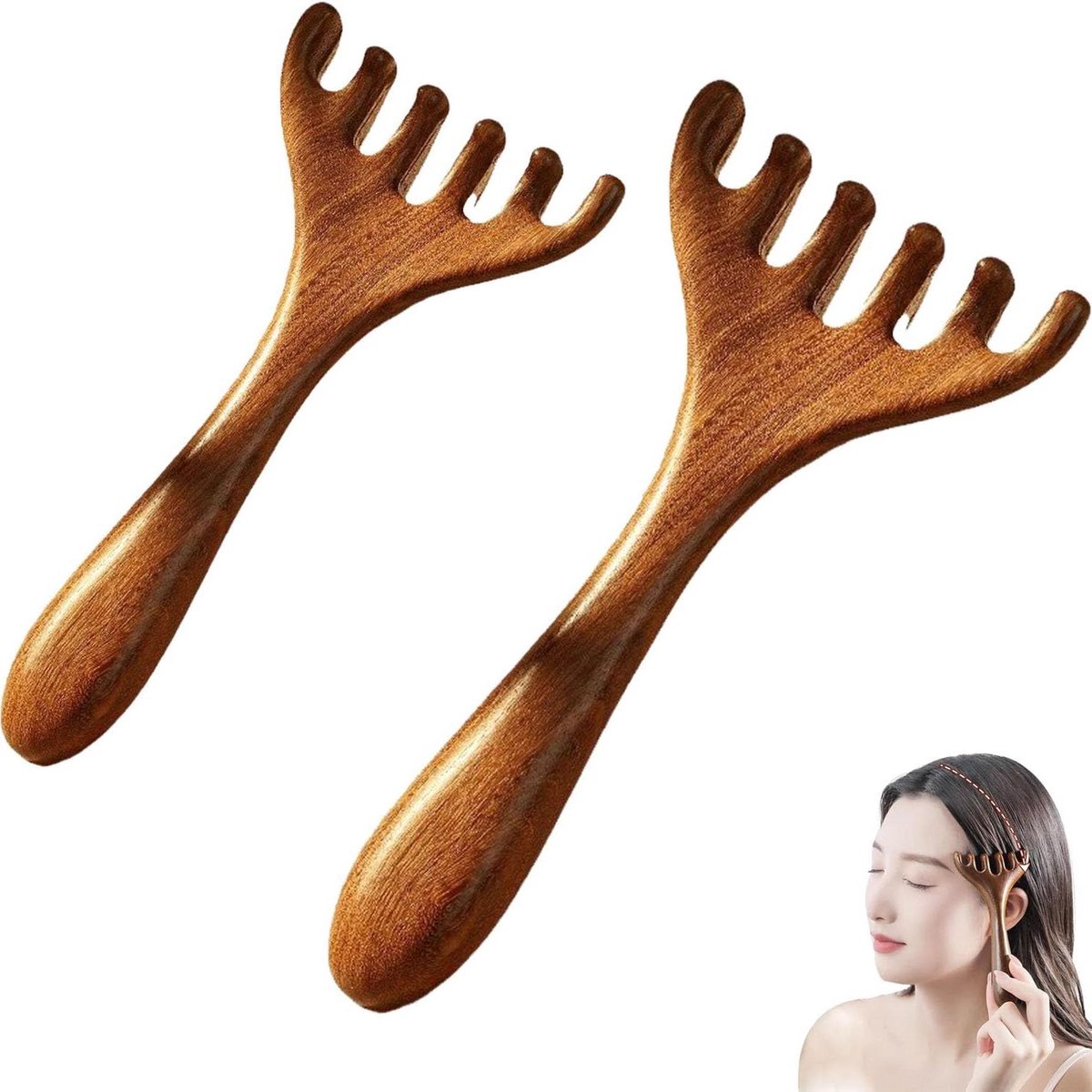 Massage Kam - Hoofdhuid Massager - Ontspanning en Stress - Natuurlijk Houtontwerp - 6 x 2 x 13 cm - Houtkleur