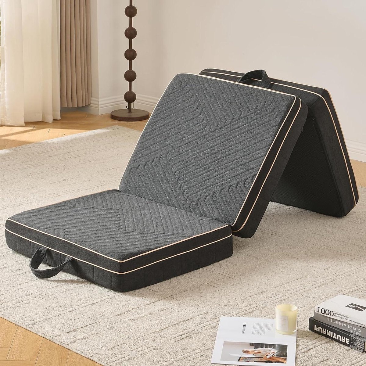 Vouwmatras - Opvouwbaar matras - Extra slaapcomfort - Drievoudig traagschuim - 75 x 195 cm - Donkergrijs