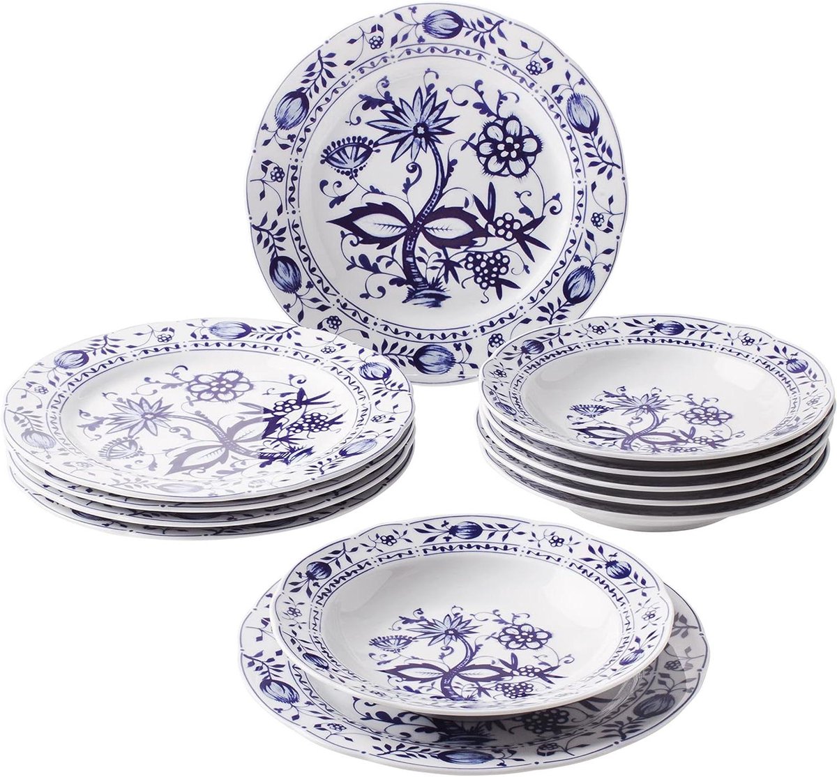 Serviesset - Dinerset Uienpatroon - Tafel Dekken - Oven Magnetron Vaatwasserbestendig - 12 Delig - Blauw