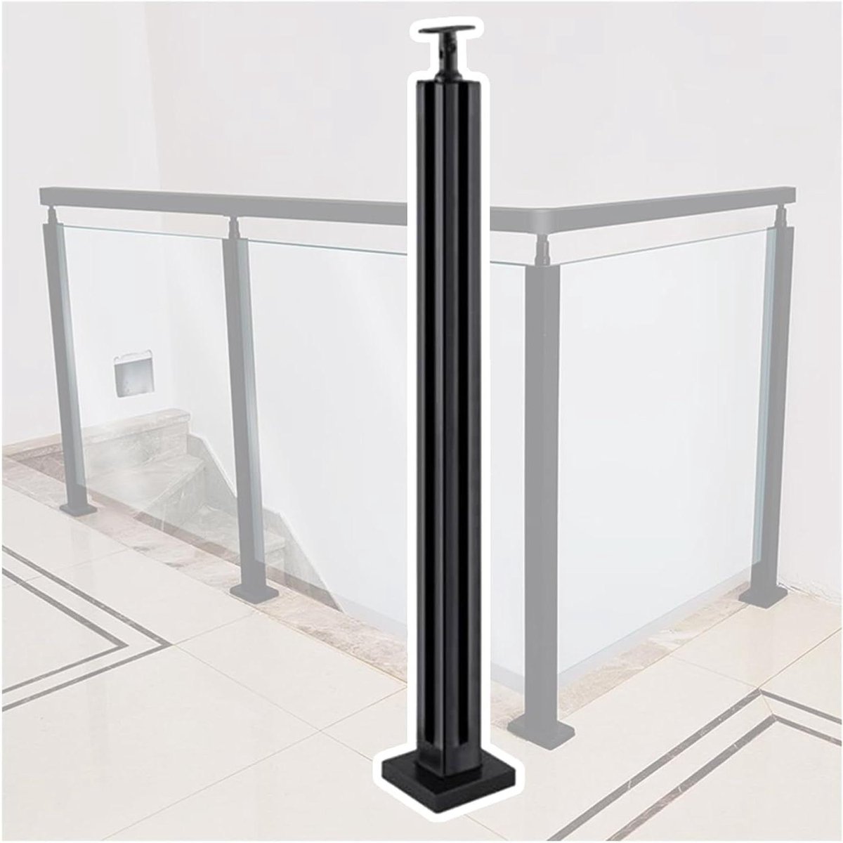 Landpaalsysteem Vierkant - Balustrade paal - Terras Afscheiding - Roestvrij staal 304 - 60-145 cm - Zwart