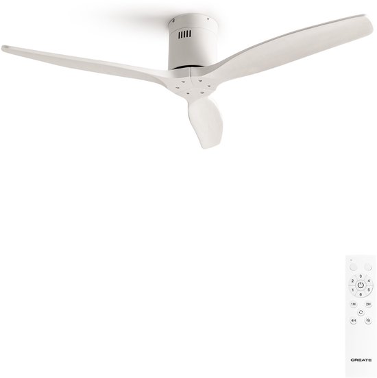 Plafondventilator 40W Ø132cm met afstandsbediening, 6 snelheden, timer, zomer/winterfunctie, ABS, wit, IP44