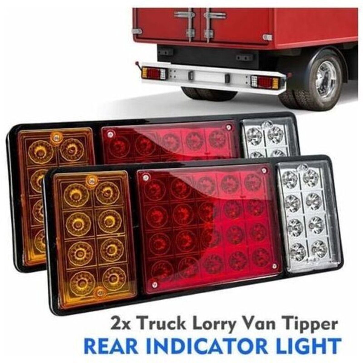 Een set van twee 12V 36 LED-achterlichten, remlichten en richtingaanwijzers voor auto's, geschikt voor vrachtwagens, trailers, campers, bestelwagens en achteruitrijlichten.