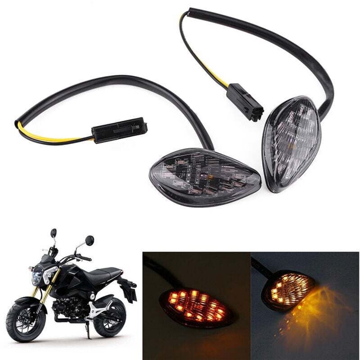 Druppelvormige knipperlichten voor motorfietsen, een paar ingebouwde LED-knipperlichten, ultraheldere LED-richtingaanwijzers, amberkleurig, geschikt voor Grom-modellen van 2014-2016.