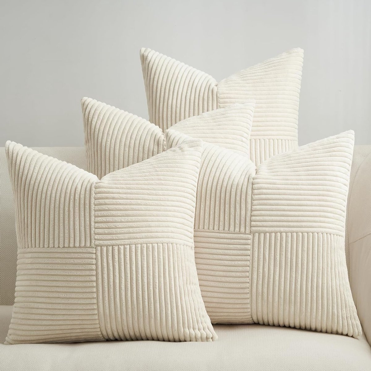 Cushion Covers 40 x 40 cm in Crème - Set van 4 Windmolen Vorm Kussens van Corduroy voor Sofa, Slaapkamer en Woonkamer