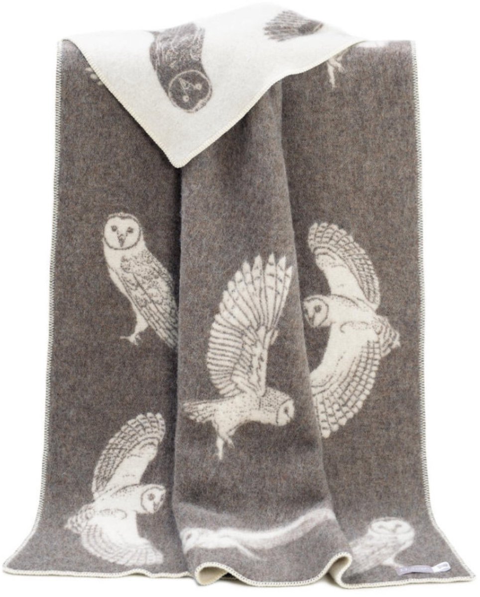 JJ Textile Wollen Deken - OWL (Bruin) 130x180cm - Made in UK