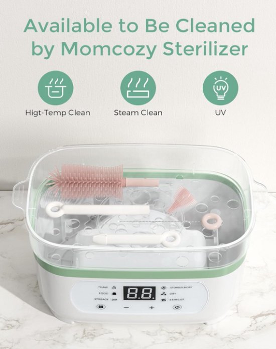 Momcozy Momcozy 7-in-1 Babyfles Reinigingsset (Roze) - Baby Bottle Cleaner Kit met Siliconen Borstel, Speen- & Rietjesborstels, Zeepdispenser & Droogrek - Draagbare Babyfles Schoonmaakset voor Thuis & Reizen van Momcozy. — afbeelding 3