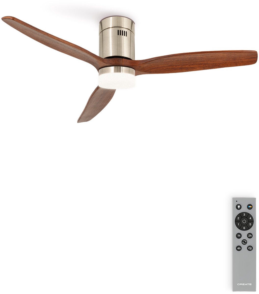 Bol.com CREATE - Plafondventilator 40W silent Ø132 cm - Met Verlichting drie temperaturen - Met Afstandsbediening - 6 Snelheden ... aanbieding