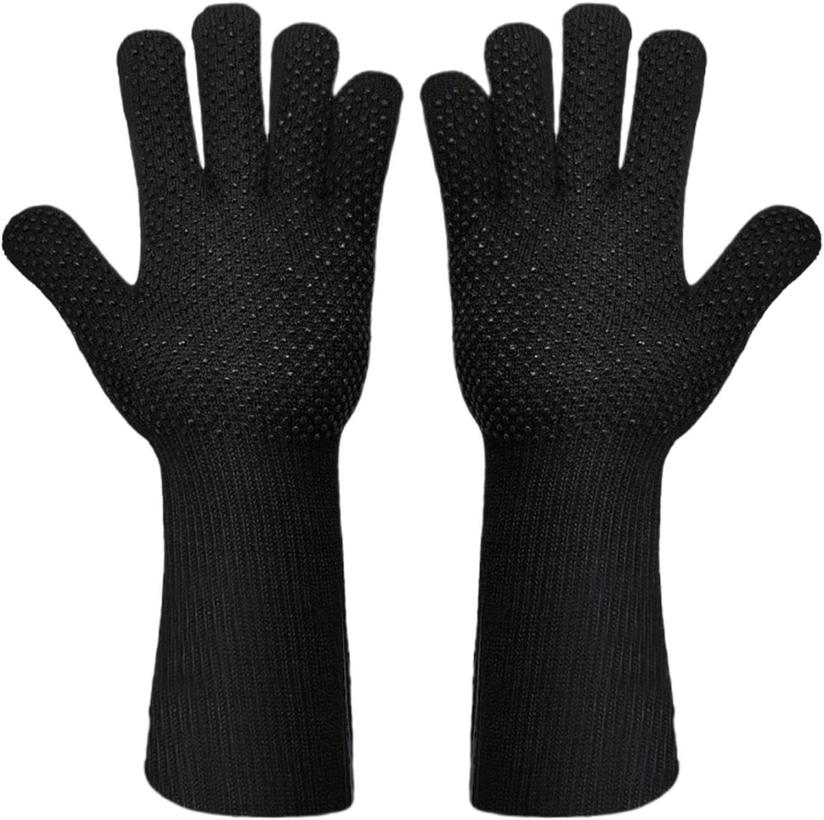 Siliconen ovenhandschoenen - Grillhandschoenen lang - Hittebescherming koken - Extra lange pols - 32.5 cm lengte - Zwart
