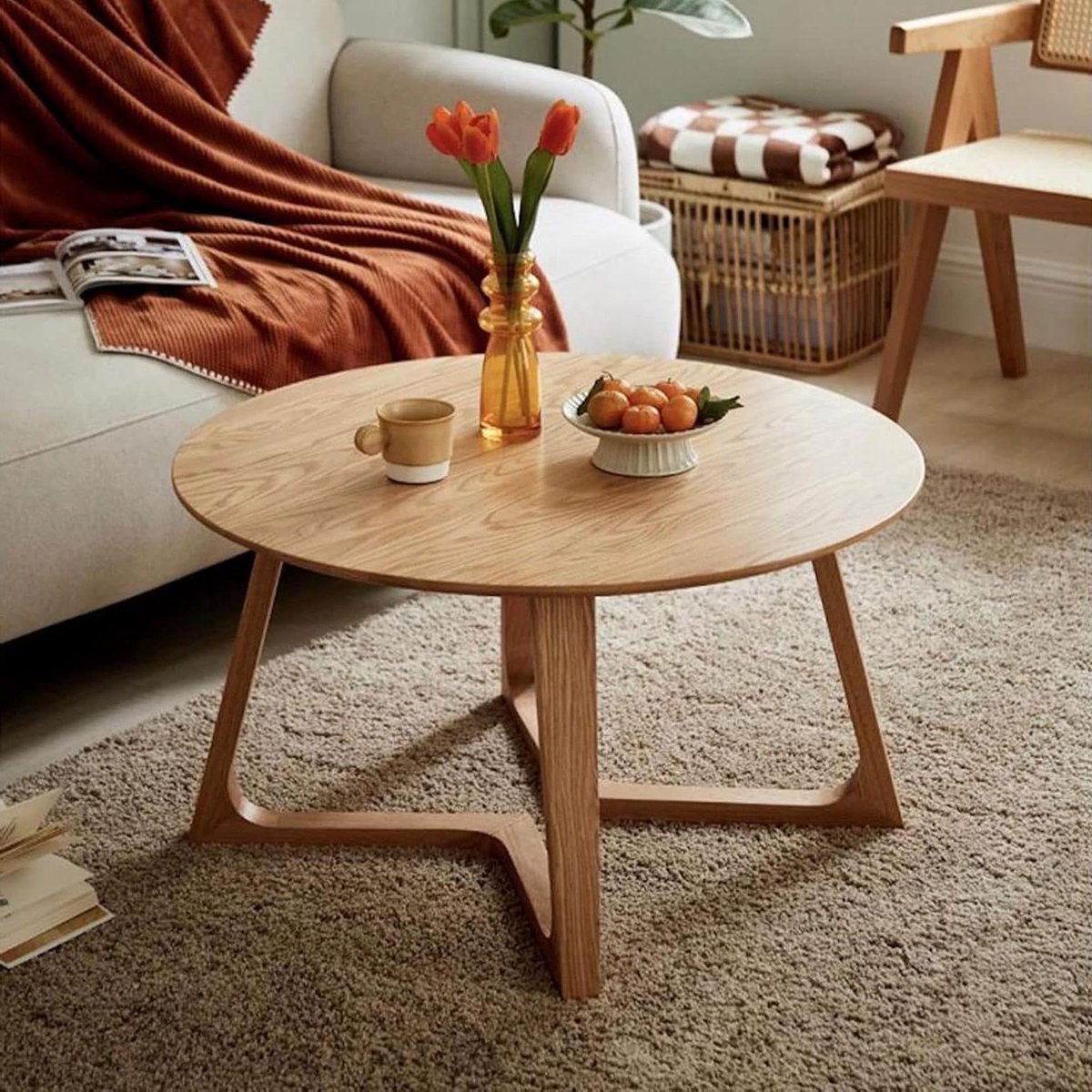 Ronde salontafels - Bijzettafels - Woonkamer inrichting - Massief grenen poten - 60 x 45 cm - Wit