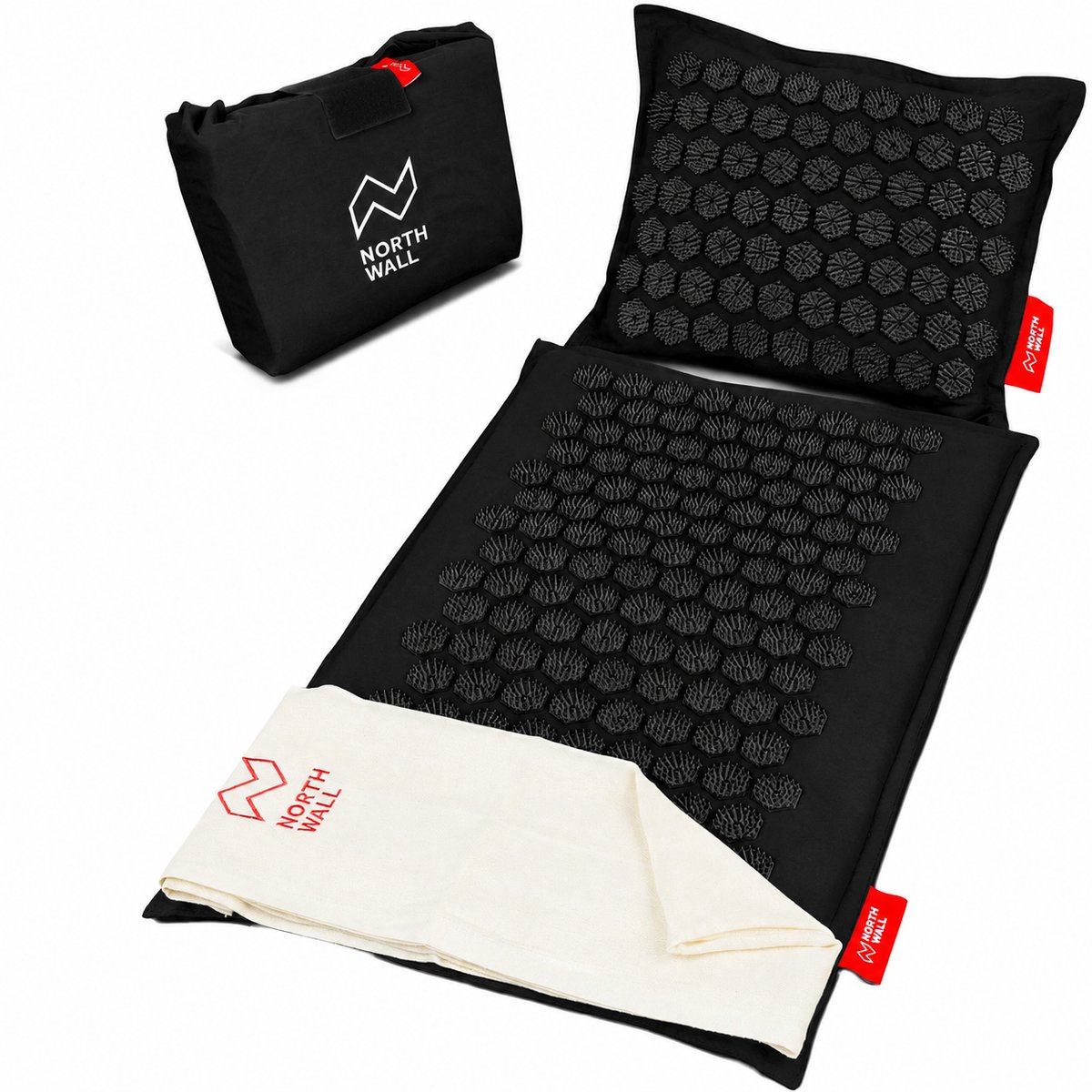 Northwall Spijkermat met Kussen & Draagtas - Acupressuur mat met Spijkerkussen - Spijkerbed - Acupunctuur - Meditatie - Shakti Massage - Zwart