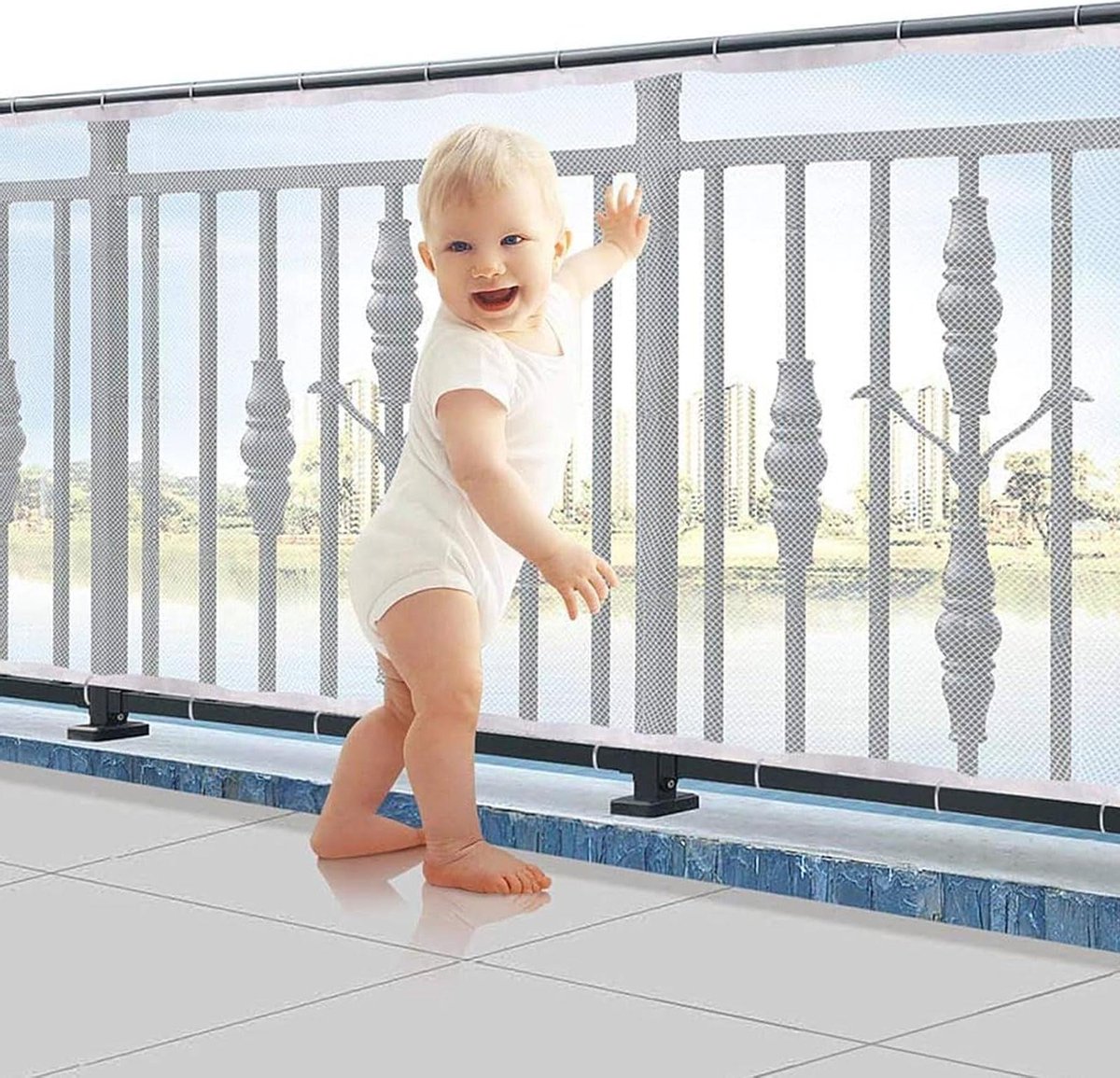 Trapbeschermingsnet - Veiligheidsnet Baby - Kinderen Beveiligen - Scheurvast Polyesternet - 2 x 079 m - Wit