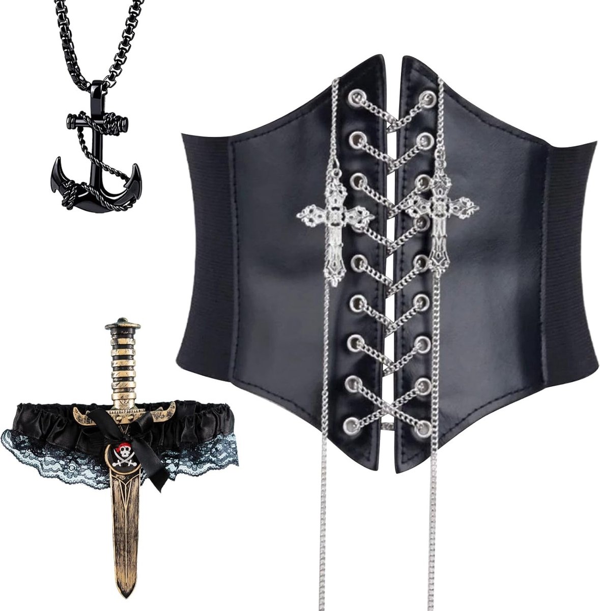 Elastische Tailleband voor Vrouwen - Brede Corsetriem met Veters voor Piratenkostuum en Halloween Cosplay Outfit