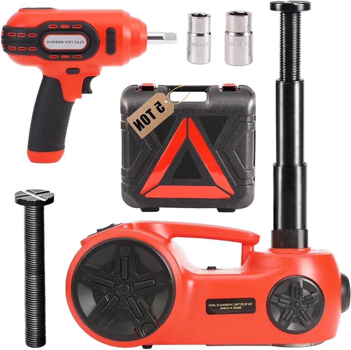 ROGTZ Opgewaardeerde elektrische hydraulische autokrik kit 5 ton 12V draagbaar liftbereik 20,9 inch met slagmoersleutel en bandenpomp voor SUV sedan truck reparatie vloerkrik voor bandenwissel met