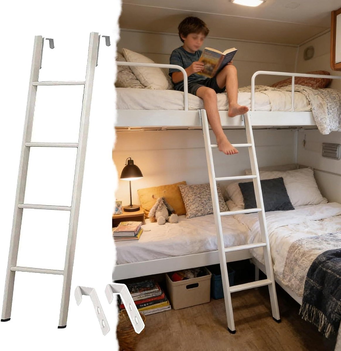 Stapelbed Ladder - Klimladder Bed - Veilig Klimmen - Afneembaar met Haken - 135 cm - Zilverkleurig