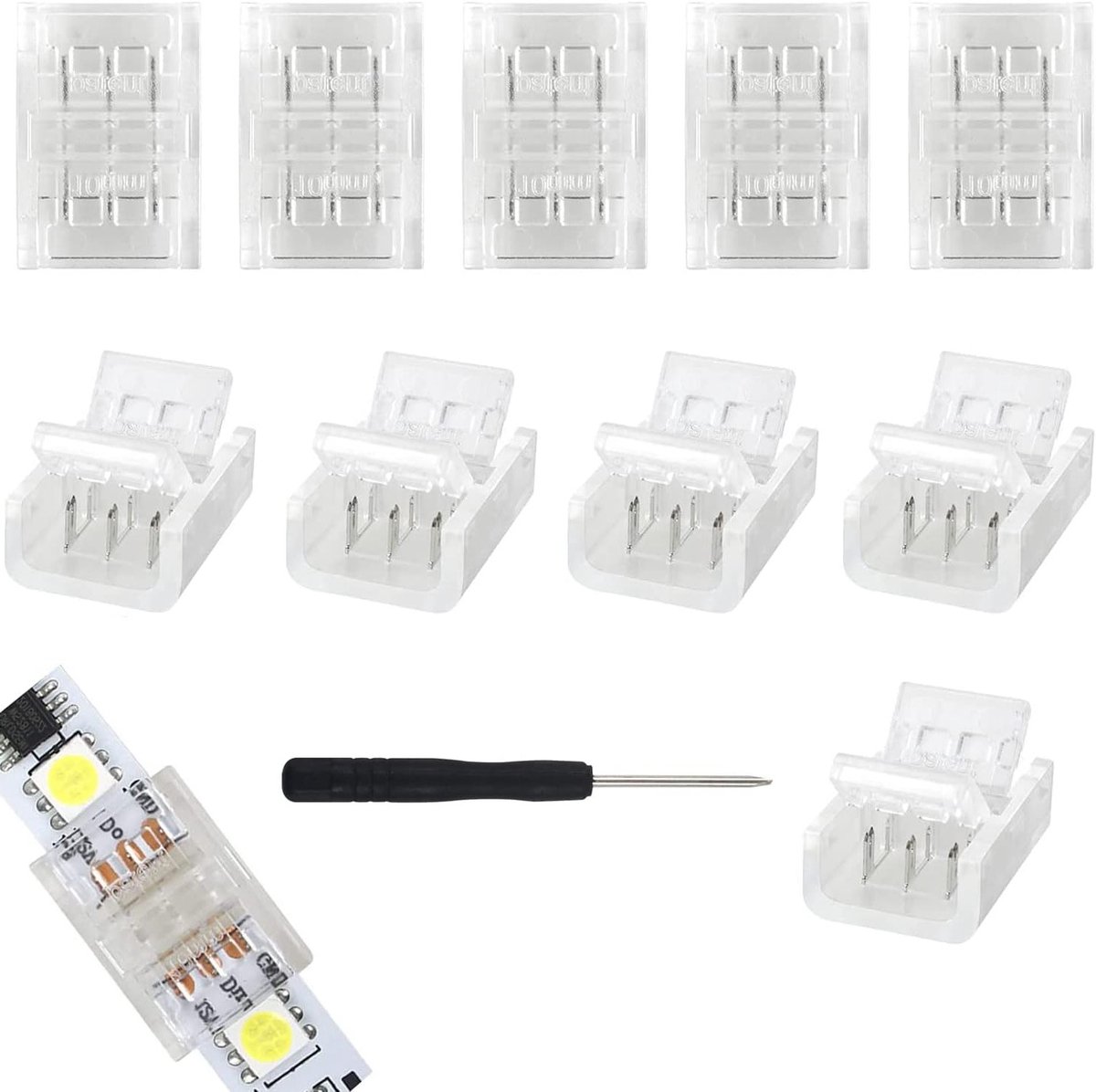 LED Strip Connectoren - Verbindingsstukken Lichtstrip - Verlichting Installeren - Geen Soldeerwerk Nodig - 10mm 3-pins - Geel