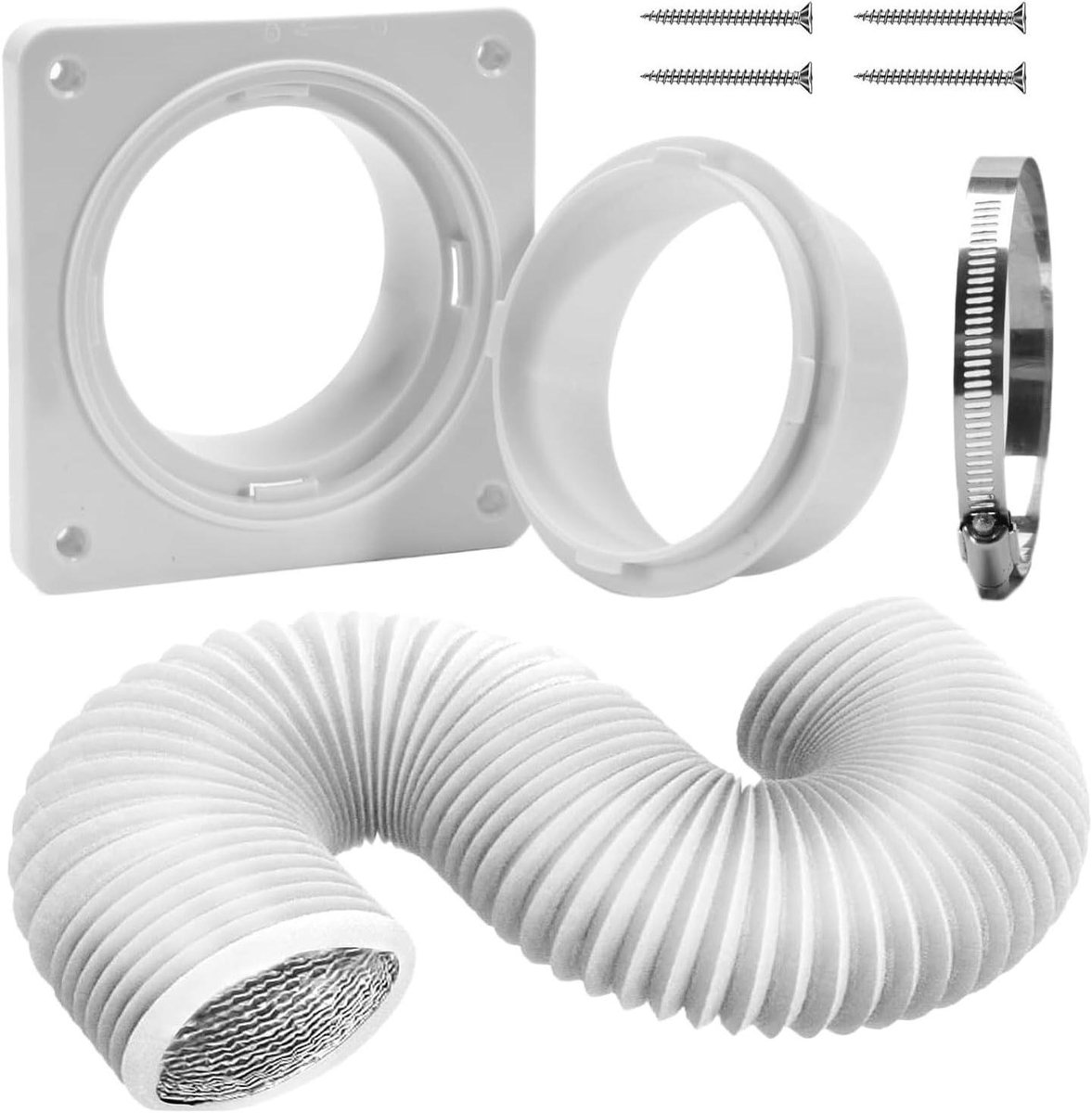 Afvoerset Droger - Ventilatieslang - Efficiënte Luchtstroom - Robuuste Constructie - 150 cm - Grijs