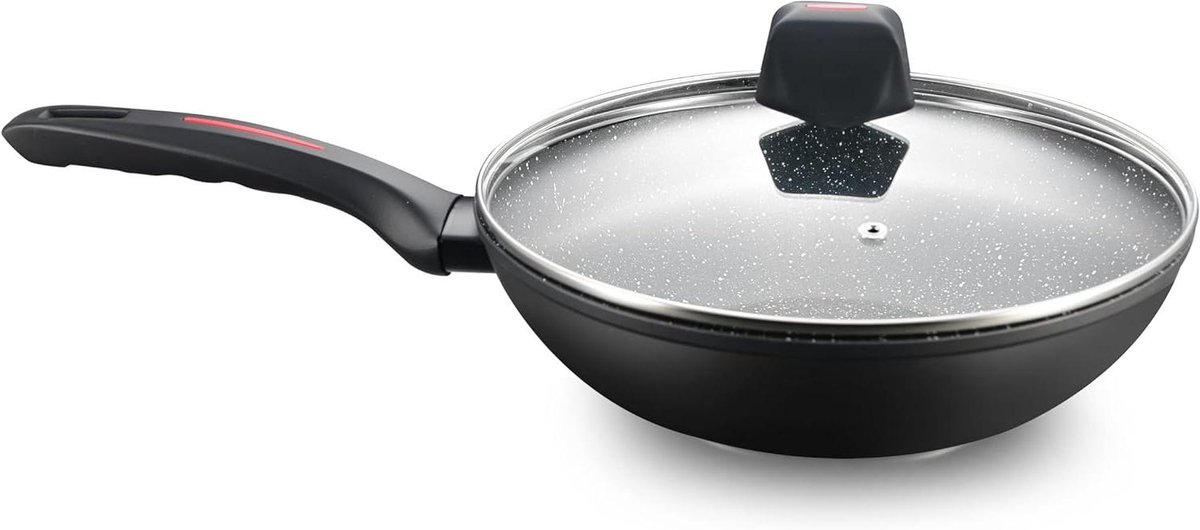 Wokpan Aluminium - Koekenpan - Lekker Koken - Marmeren Coating - 28 cm - Marmerkleur