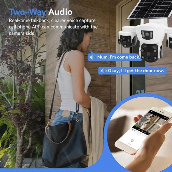Beveiligingscamera op Zonne-energie - Drievoudige Lens Camera - Buitenhuis Bewaking - Menselijk Detectie Alarm - 8000mAh Batterij - Zwart — afbeelding 4