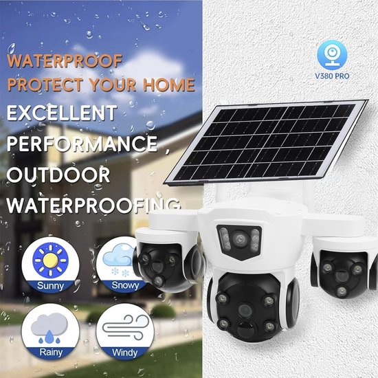 Beveiligingscamera op Zonne-energie - Drievoudige Lens Camera - Buitenhuis Bewaking - Menselijk Detectie Alarm - 8000mAh Batterij - Zwart — afbeelding 5