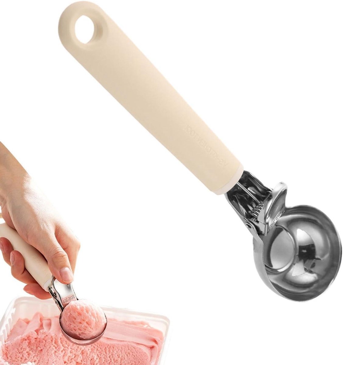IJsschep Metaal - Antislip Lepel - Desserts Serveren - Ergonomische Handgreep - 19 cm - Grijs