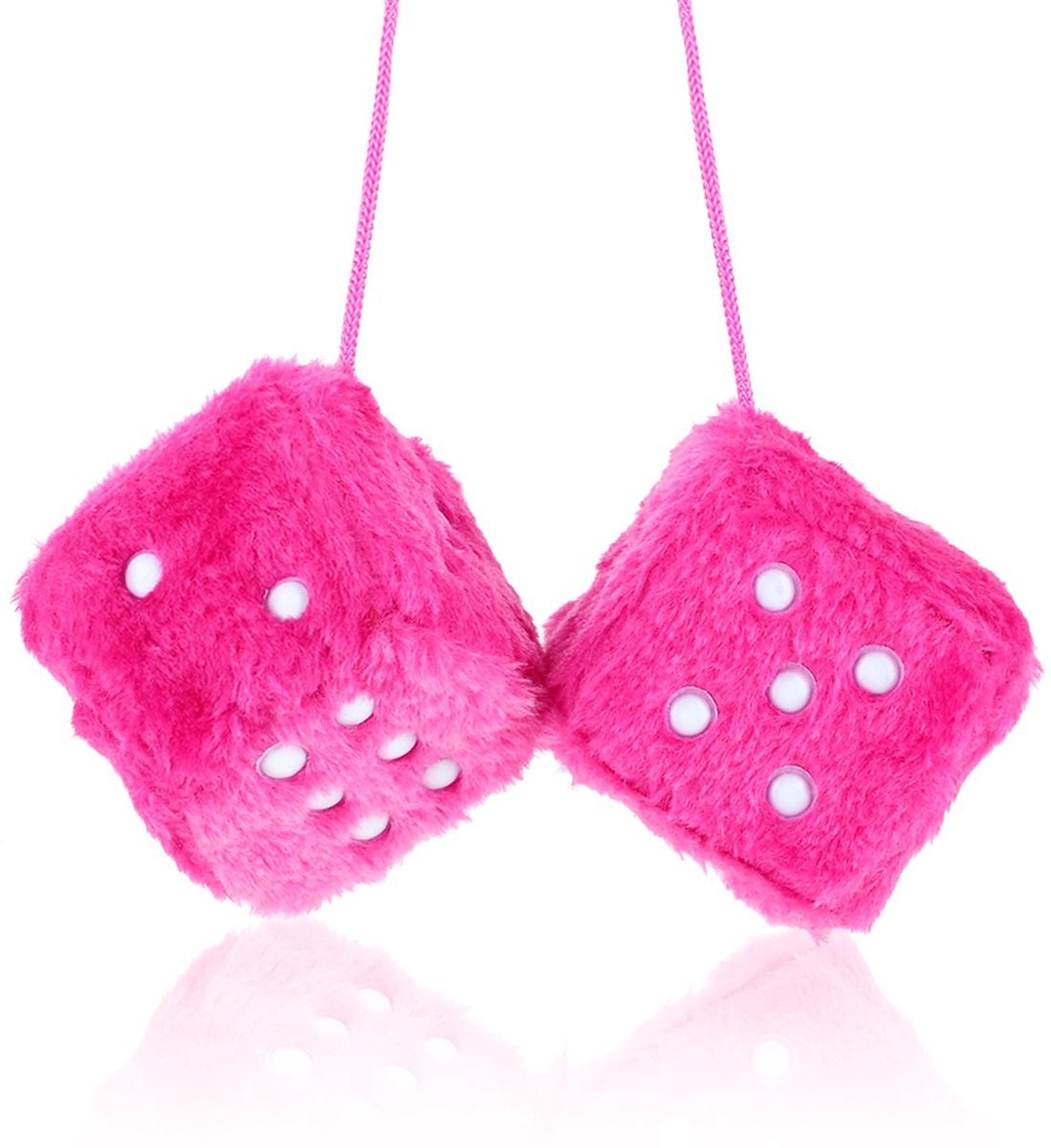 Dailygoody - Pluizige dobbelstenen - Retro autodecoraties - Roze kleur - Hangdecoraties voor auto - Perfect voor vrouwen - 1 paar