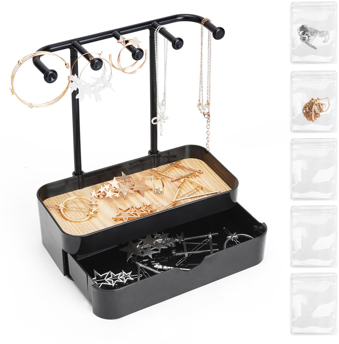 Dailygoody - Sieradenstandaard - Dubbele Laag - Met Overtuigende Opslag - Zwart - Earring Holder - Perfect voor Sieraden Organisatie - Geschikt voor A..