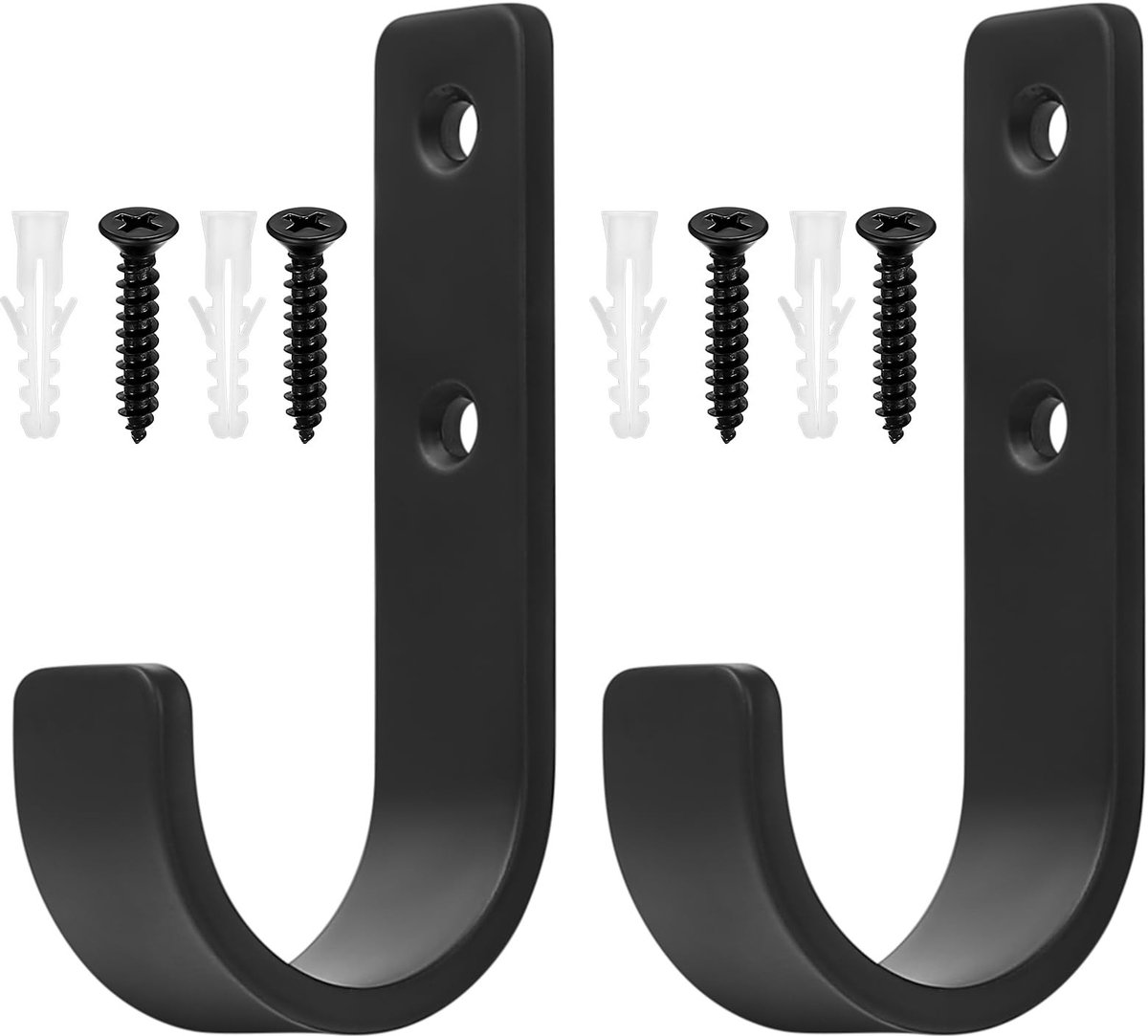 Dailygoody - Garage Wall Hooks - Robuuste J Haak - Sterke bevestiging - Zwart - Fietshaken - Perfect voor het ophangen van gereedschap, fietsen en meer