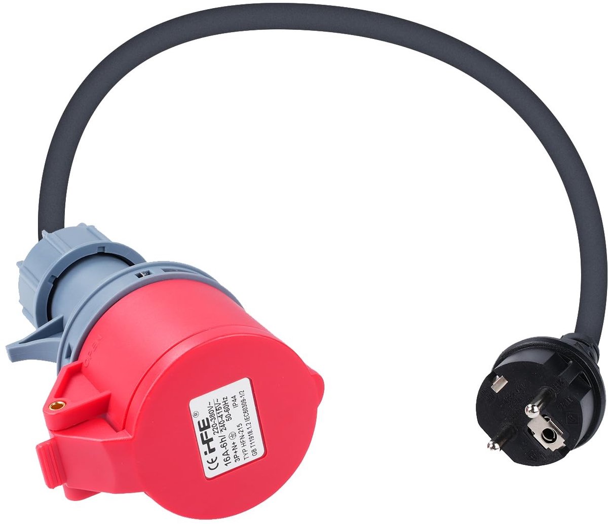 Dailygoody - 5-Pin Adapter - Schuko naar Stekker - 0.5 m - Voor Elektrische Voertuigen - Duurzaam Rubber - 230V 16A