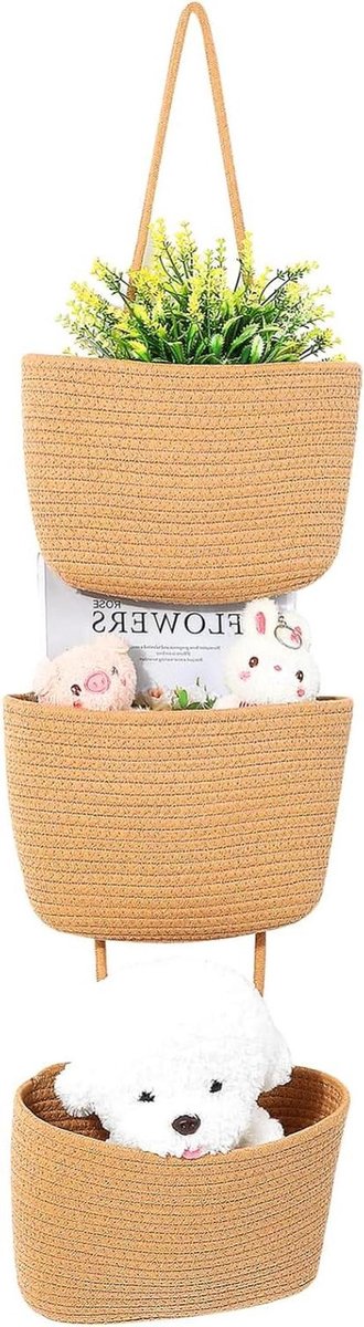 Hangende Mand - Opbergmand Deurmand - Ruimte Besparen - 3 Laags Ontwerp - 28 x 27 x 6 cm - Bruin