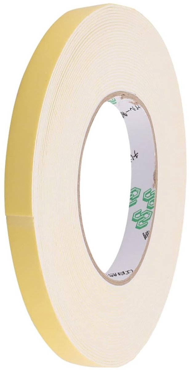 Foam Plakband voor Thuisdecoratie en Dagelijks Gebruik - 12 mm x 1 mm, 10 m, Wit en Geel, Ideaal voor Creatieve Projecten en Klussen