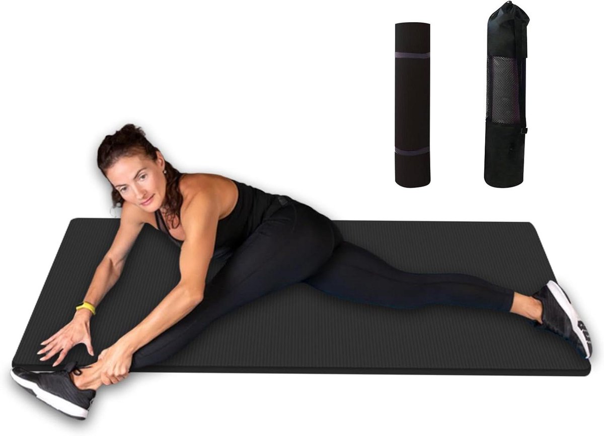 Fitness Mat - Yogamat Pilatesmat - Thuis Sporten - 15mm Extra Dik - 185 x 61 cm - Zwart