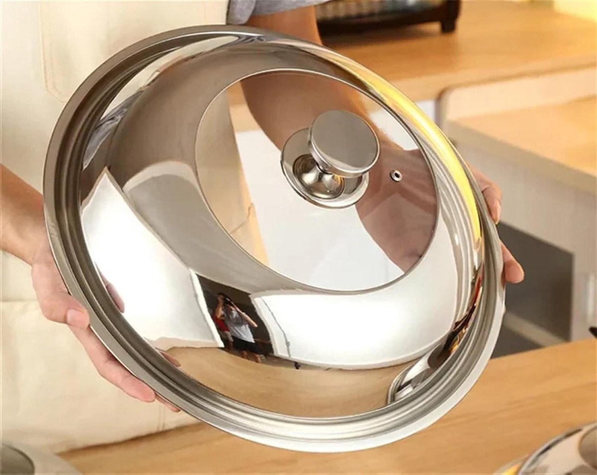 Braadpan Deksel - Kookpan Deksel - Koken Zonder Kliederen - Met Stoomventiel - 36 cm - Zilver