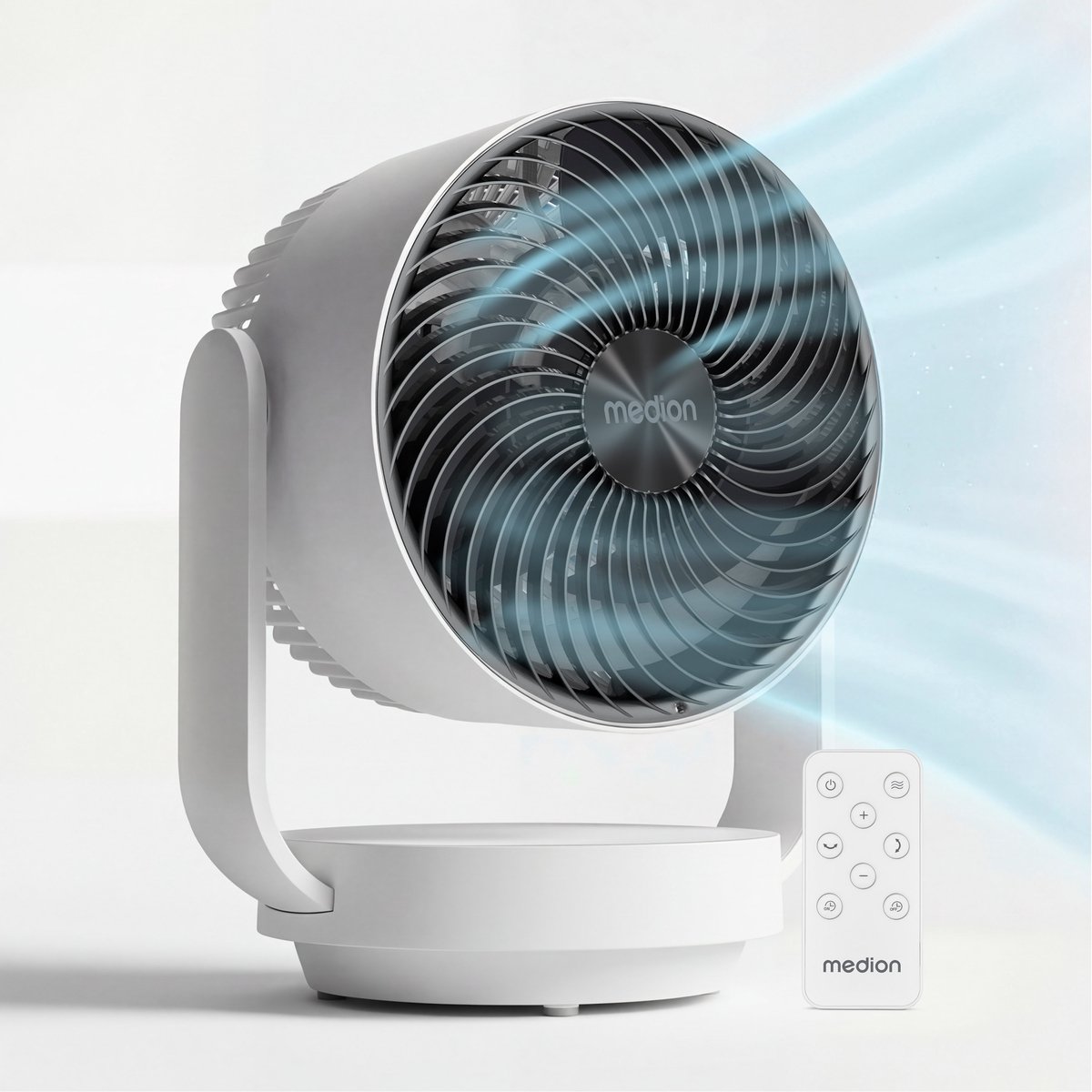 MEDION Tischventilator mit Fernbedienung P20 DF, 7 Geschwindigkeitsstufen, Schwenkfunktion horizontal und vertikal, Timer, Schlafmodus, Ventilator klein