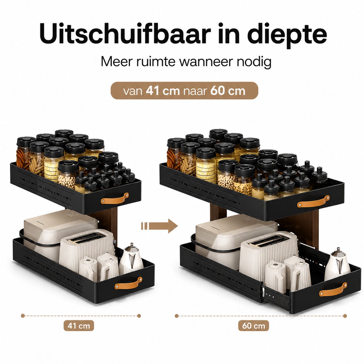 TammaT -Extra uitbreidbaar - Lade organizer - Telescopische lade - verstelbaar lade Mand - Keukenkastorganizer met handgreep - Uittrekbare laden - Opbergplanken voor keukenkasten - Uitschuifbare kastorganisator - Keuken organizer - Zwaart — cadeau in Cadeau-ideeën - foto 7