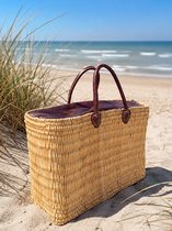 Faria Rieten Tas/ Boodschappen Strandtas mand 45x30x20cm Afsluitbaar met Rits Leer/Riet - Bohemida