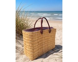 Faria Rieten Tas/ Boodschappen Strandtas mand 45x30x20cm Afsluitbaar met Rits Leer/Riet - Bohemida