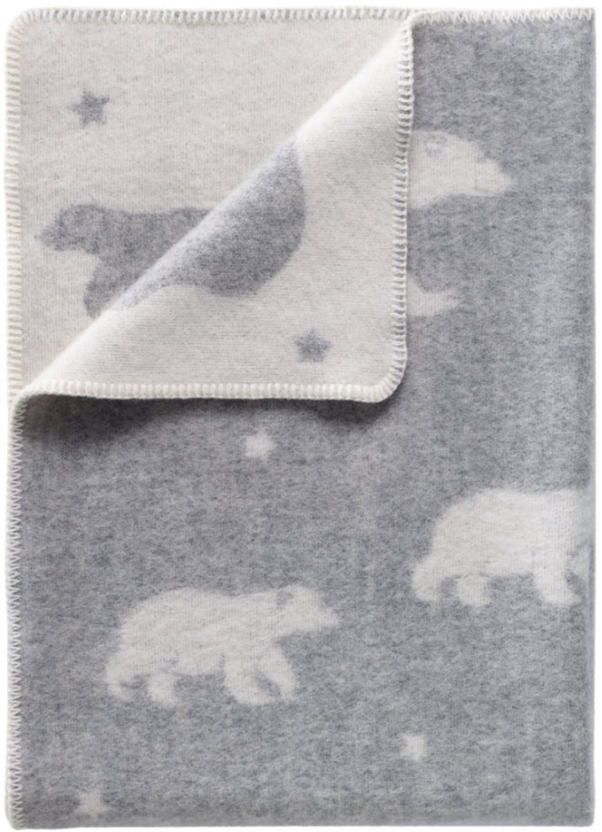 JJ Textile Wollen Kinderdeken - POLAR BEAR (Grijs) 90x130cm