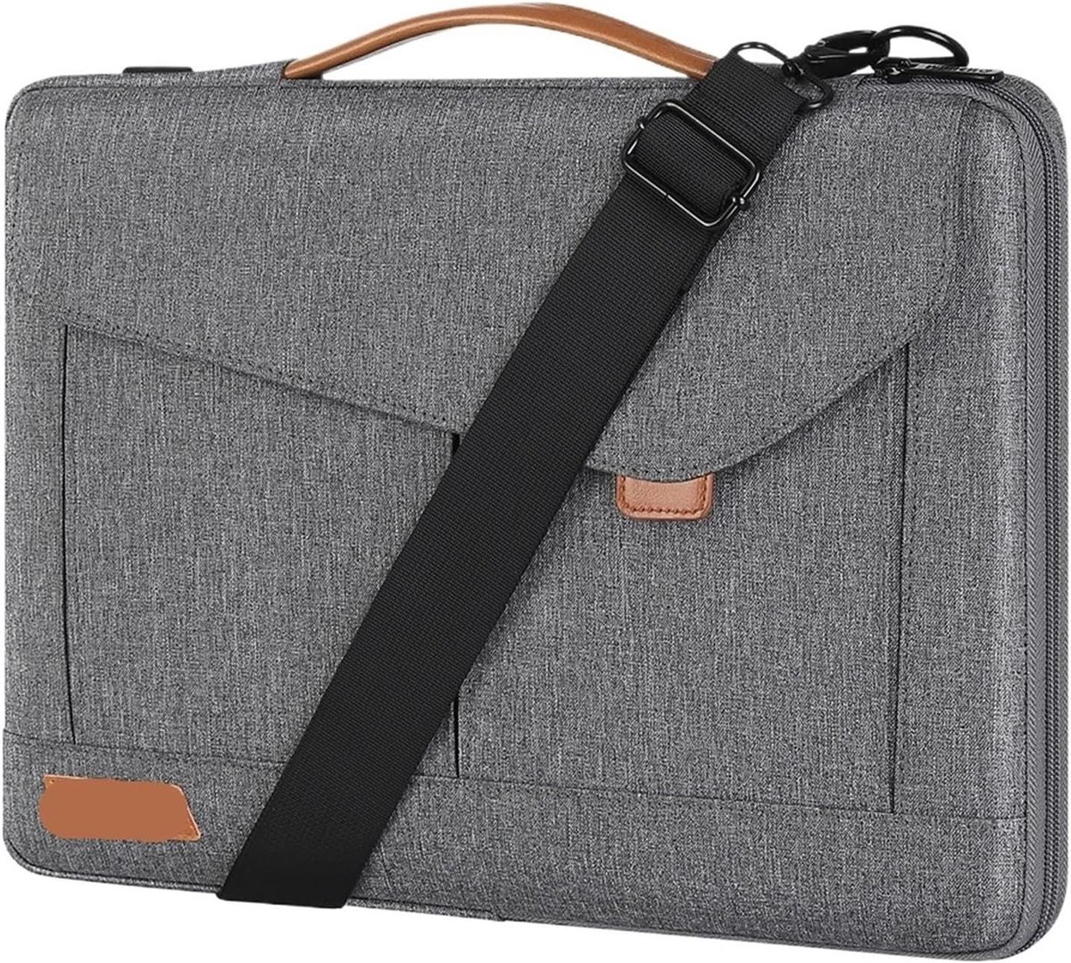 Laptop Tas - Schoudertas Aktetas - Zakelijk Reizen - Waterbestendig Canvas - 14 inch - Grijs