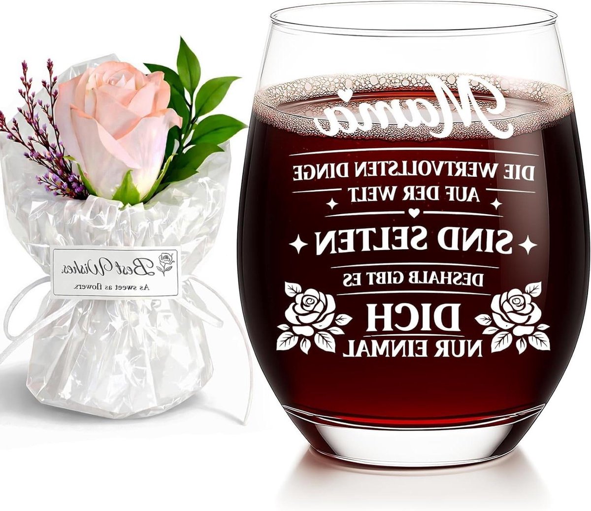 Wijnglas - Cadeau Glas - Thuis Genieten - Matte Afwerking - 550ml - Transparant