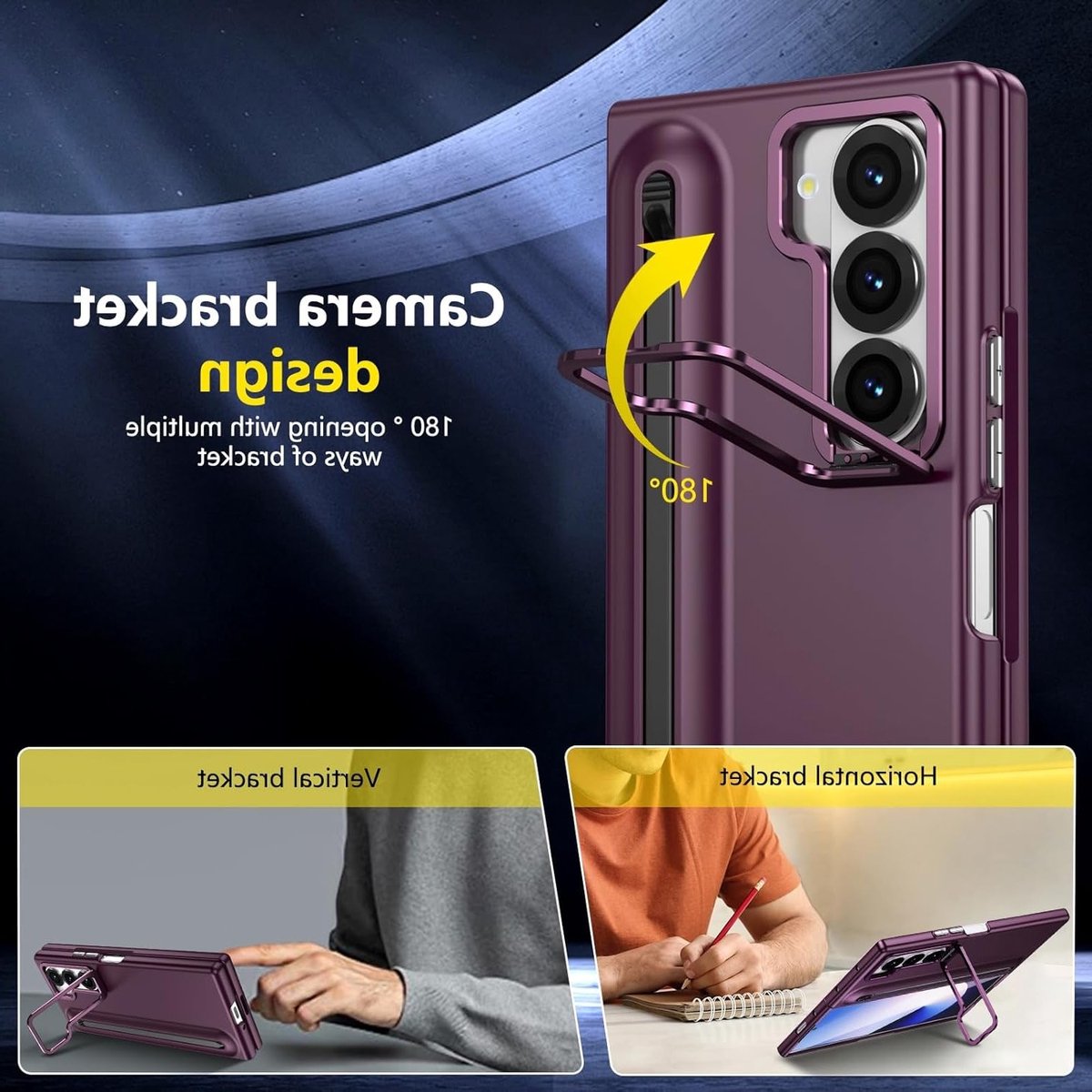 Hoogwaardige hoes voor Galaxy Z Fold 6 met ingebouwde penhouder, schermbeschermer en verstelbare standaard - Rood, ideaal voor bescherming en gebruiksgemak