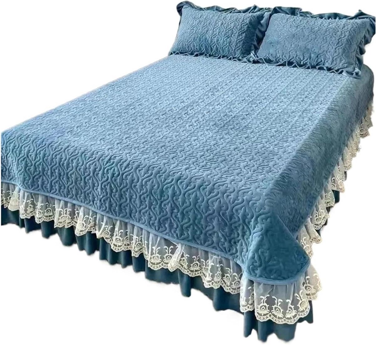 Hoeslaken Velours - Gewatteerd Laken - Warmte en Comfort - Diepe Zakken - 200x230cm - Blau