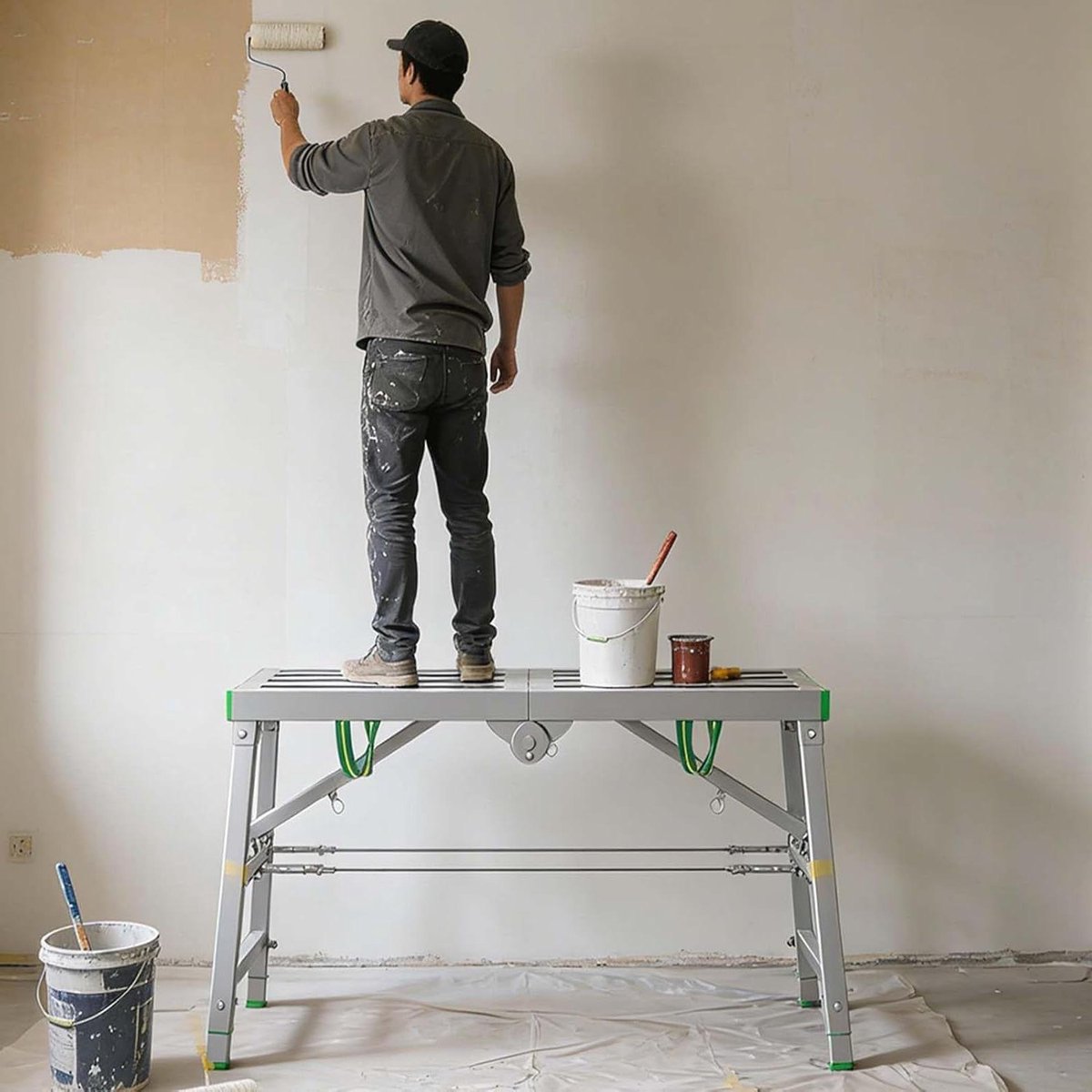 Opvouwbare steiger - Werkplatform ladder - Klusprojecten thuis - In hoogte verstelbaar - Max 400 kg - Zilver