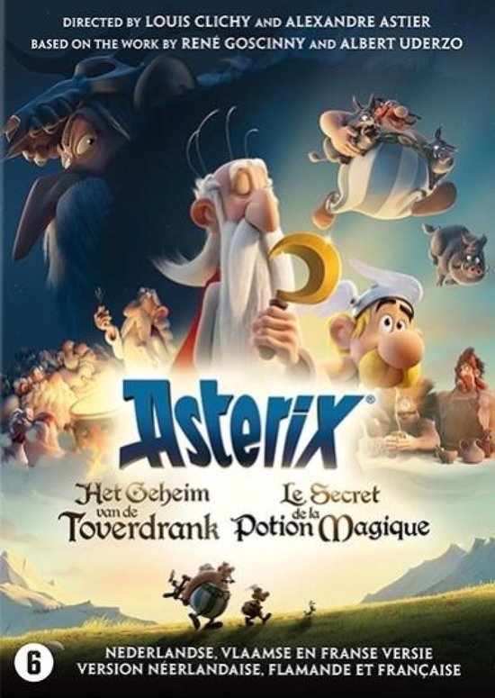 Asterix & Obelix, Getafix, Dogmatix en andere personages in een animatie van de film 'Asterix en het Geheim van de Toverdrank'.