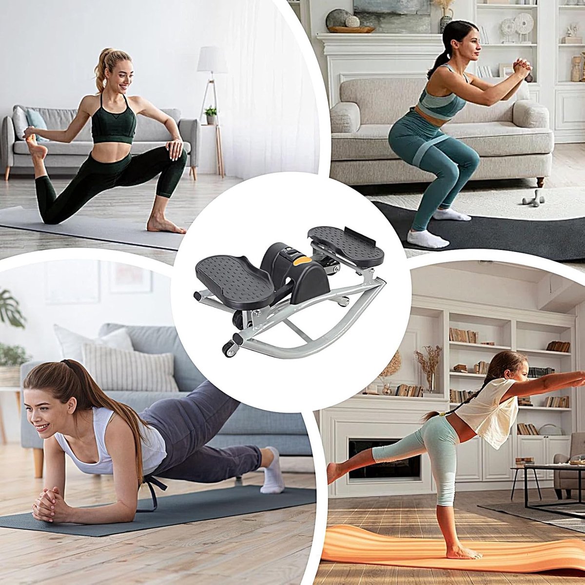 Compact 50 cm Rotating Rock Stepper Fitness Trainer met Weerstandsband en Digitaal Display voor Billen, Buikspieren, Core en Bovenlichaam – Draagbare Home Gym Cardio Stepper voor Thuis, Kantoor en Balkon